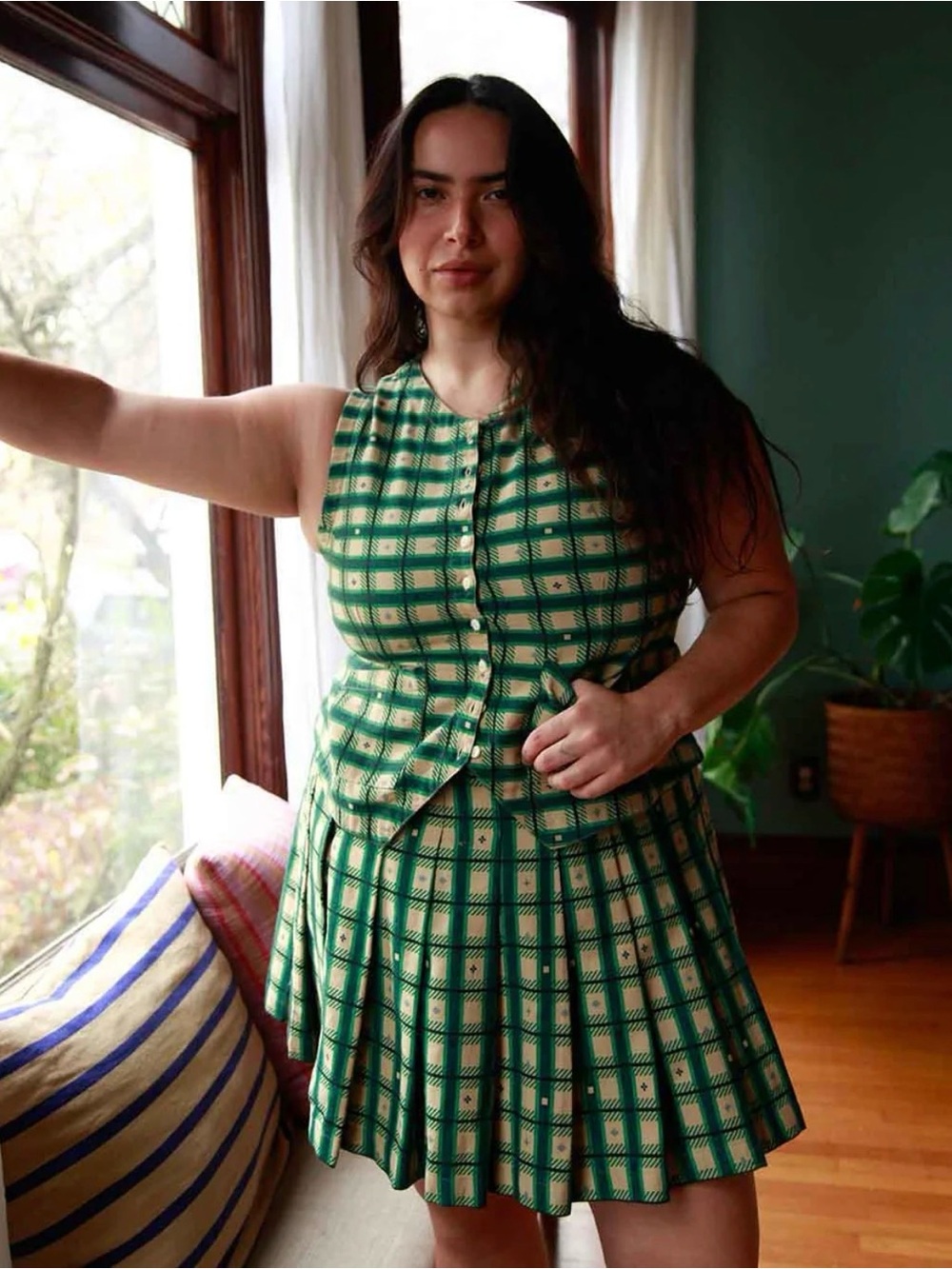 Noble Pleated Skort + Matching Vest Set in Plaid — Size S — NWT/Unworn